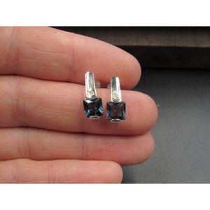 Sterling Silver Cloudy Diamond Chip And Blue CZ Earrings